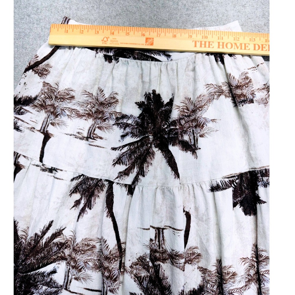Cal Style Maxi Skirt Women S Cream Brown Palm Tree Tiered Linen Blend Boho Flowy - Picture 6 of 9